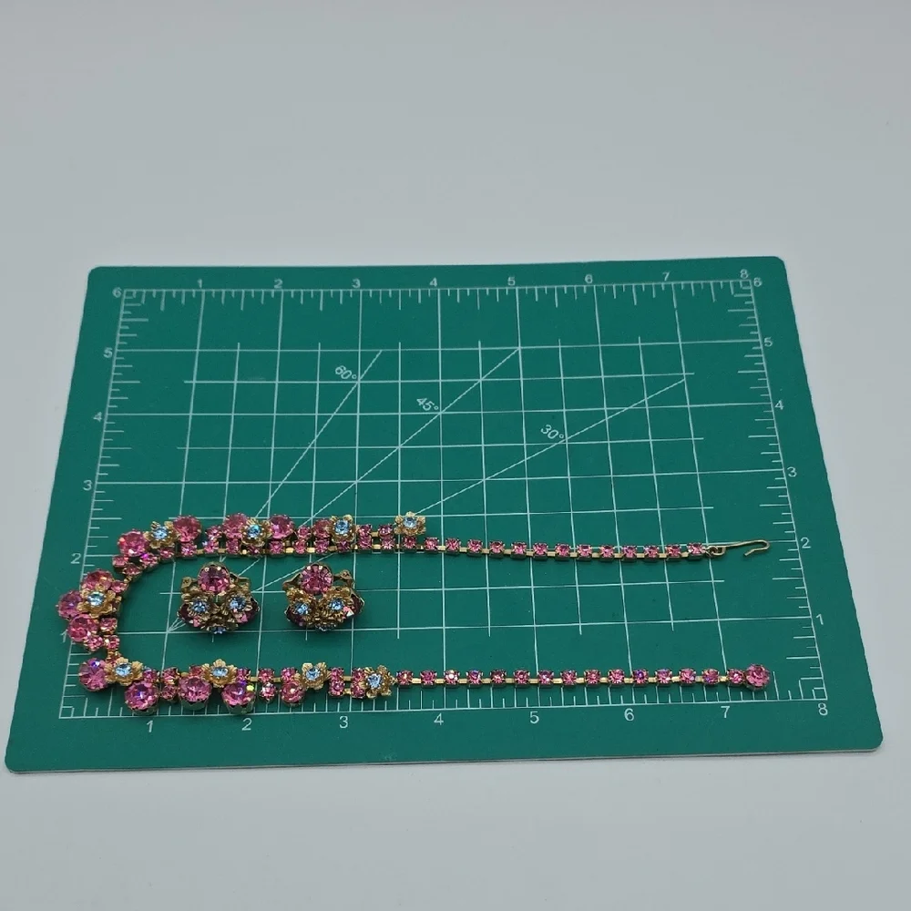 Elegant Pink and Blue Floral Necklace and Earring Set